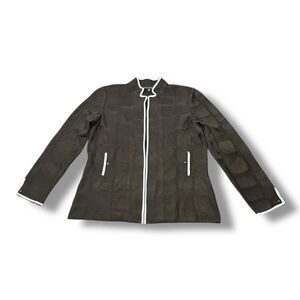 Ming Wang Knit Cardigan Sweater Brown Mandarin Collar Hook and Eye Women’s Sz PS